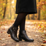 Botine dama vatuite din piele naturala negre cu toc masiv intre 36 si 40