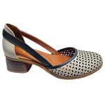 Pantofi dama crem cu toc masiv din piele naturala perforata marimile 41 si 42 - imagine 2