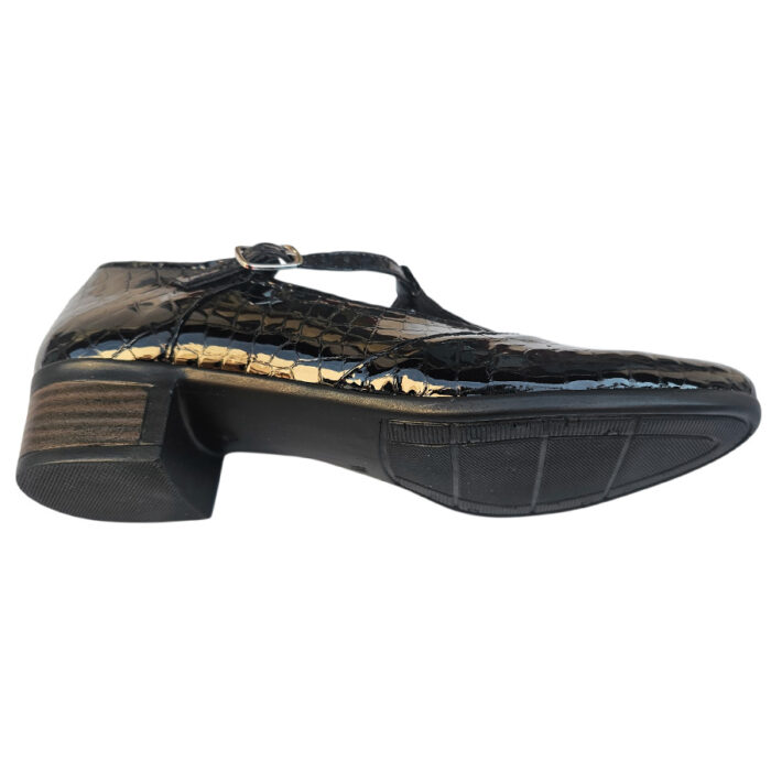 Pantofi dama cu curea si catarama negri cu toc mic din piele naturala croco marimi intre 35 si 41 - imagine 4