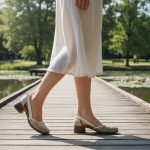 Pantofi dama bej cu toc masiv din piele naturala perforata marimile 41 si 42