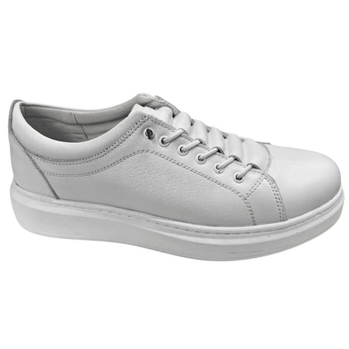 Pantofi barbatesti sport din piele naturala albi cu siret elastic intre 38 si 45 - imagine 2