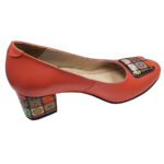 Pantofi dama din piele naturala corai eleganti cu toc aplicat si ornament marimi intre 35 si 40 - imagine 3
