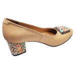 Pantofi dama din piele naturala bej eleganti cu toc aplicat si ornament marimi intre 35 si 40 - imagine 3