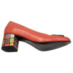 Pantofi dama din piele naturala corai eleganti cu toc aplicat si ornament marimi intre 35 si 40 - imagine 4