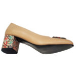 Pantofi dama din piele naturala bej eleganti cu toc aplicat si ornament marimi intre 35 si 40 - imagine 4