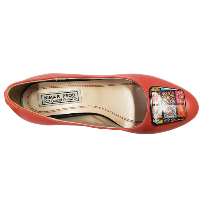 Pantofi dama din piele naturala corai eleganti cu toc aplicat si ornament marimi intre 35 si 40 - imagine 5
