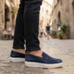 Pantofi/Mocasini indigo din piele naturala intoarsa intre 39 si 44