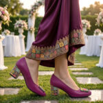 Pantofi dama din piele naturala violet eleganti cu toc aplicat si ornament marimi intre 35 si 40