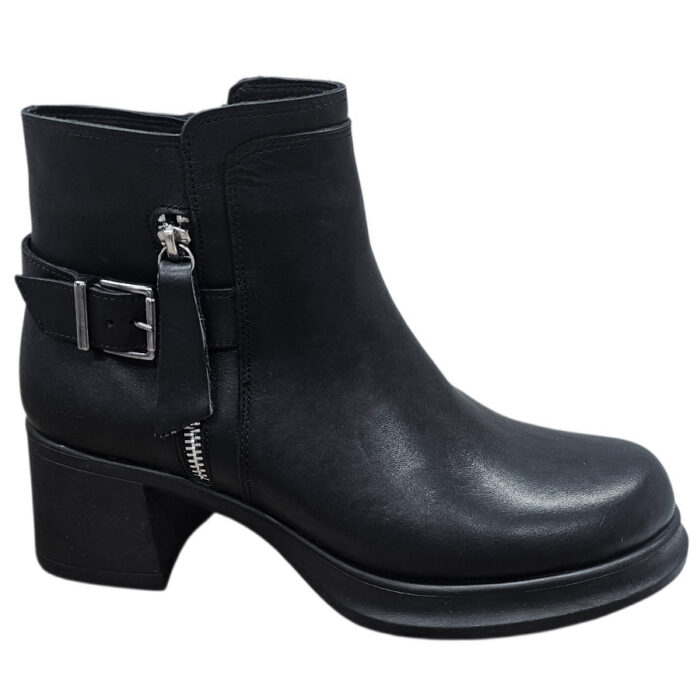 Botine dama din piele naturala negre vatuite cu toc gros intre 36 si 40 - imagine 2