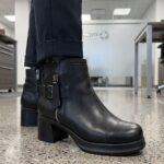 Botine dama din piele naturala negre vatuite cu toc gros intre 36 si 40