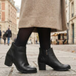 Botine dama elegante din piele naturala negre vatuite cu toc gros intre 36 si 41